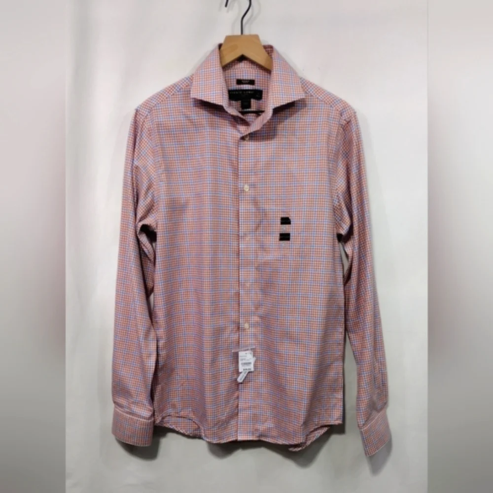 NWT Pronto Uomo Plaid Slim Fit Button Shirt Men's 15 Red Blue Office Career